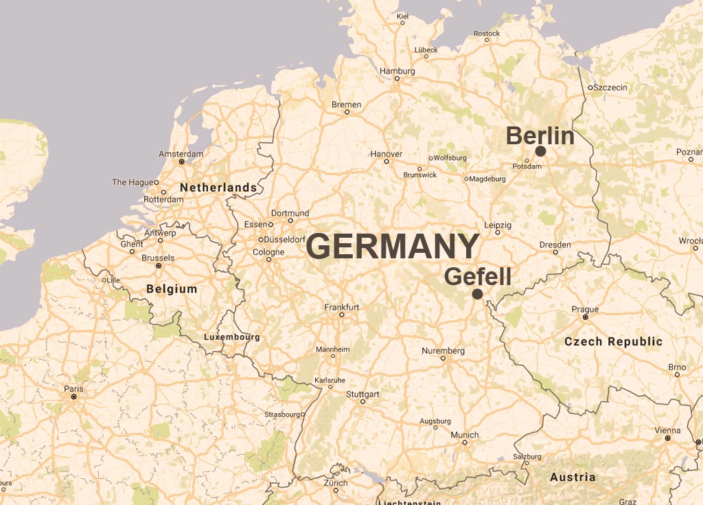 ドイツ、テューリンゲン州に位置する町、ゲフェルの地図。