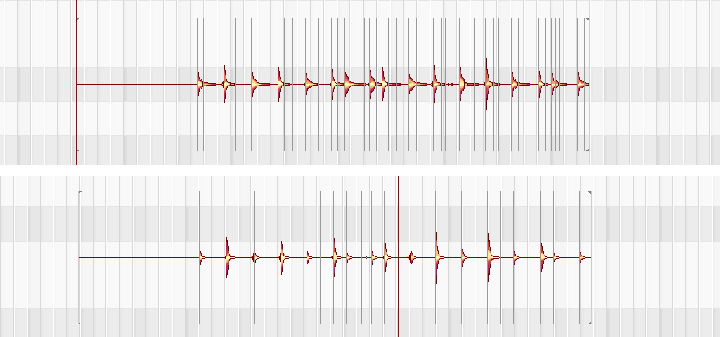 Melodyne画面 ハイパスフィルター適用後との比較