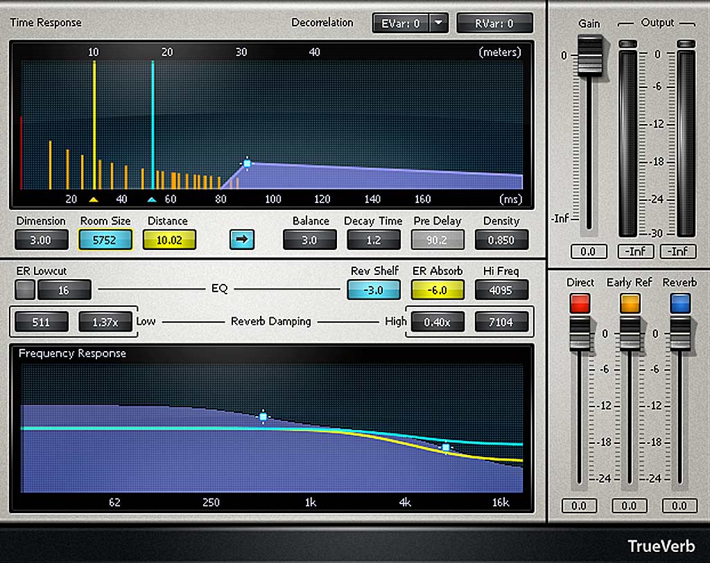 Waves "TrueVerb"における、ルームサイズとプリディレイの連動機能
